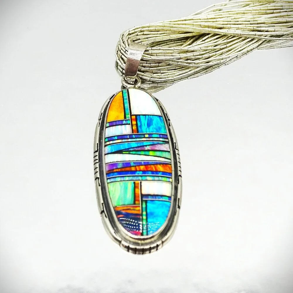 Multicolor Inlay Oval Pendant Necklace - Women Jewelry